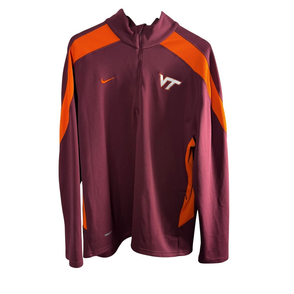 Nike Mens Virginia Tech Hokies Quarter Zip Pullover Maroon Orange XL NikeFIT‎